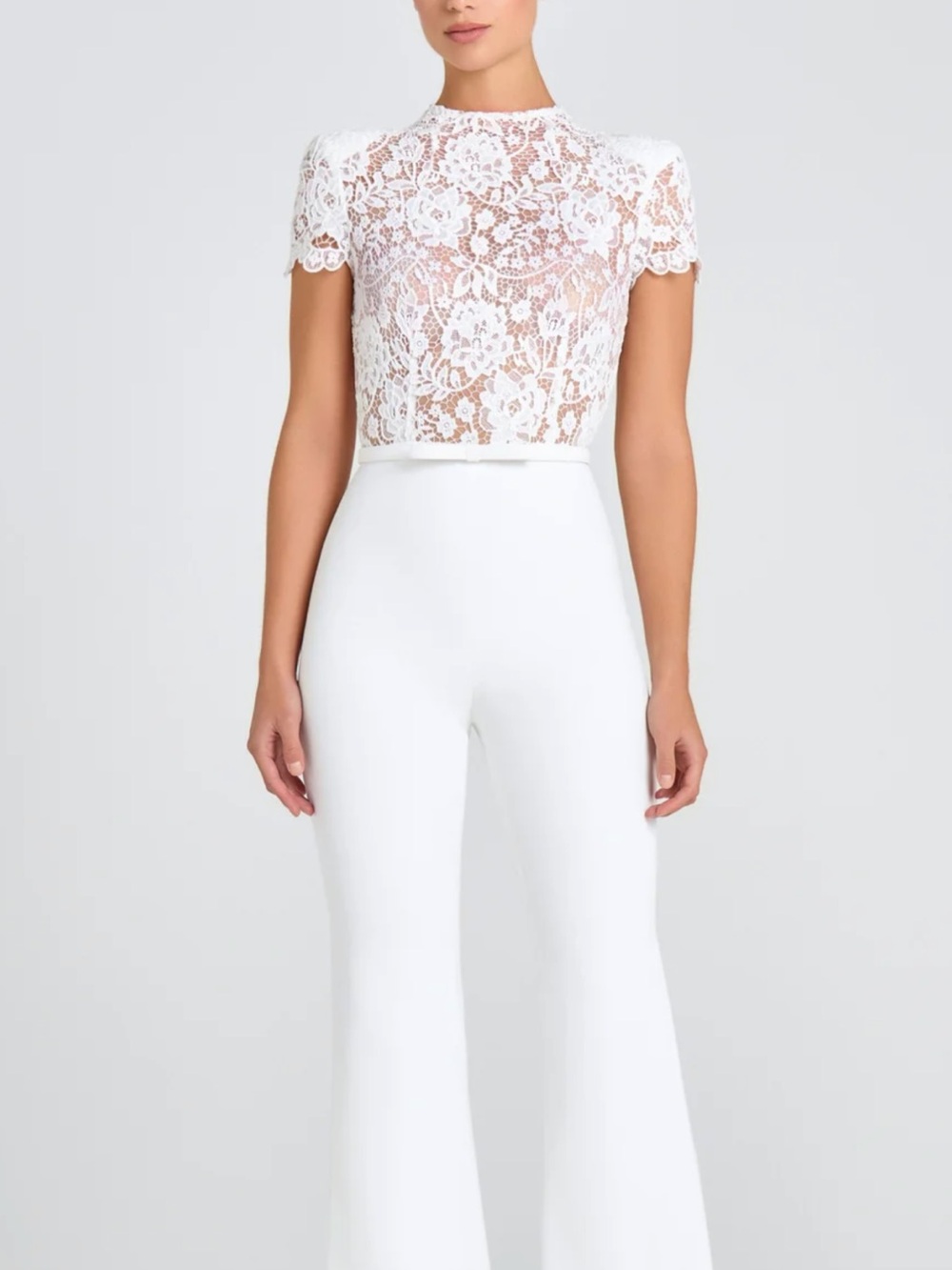 NADINE MERABI White Lace Bodice Wide-Leg Jumpsuit